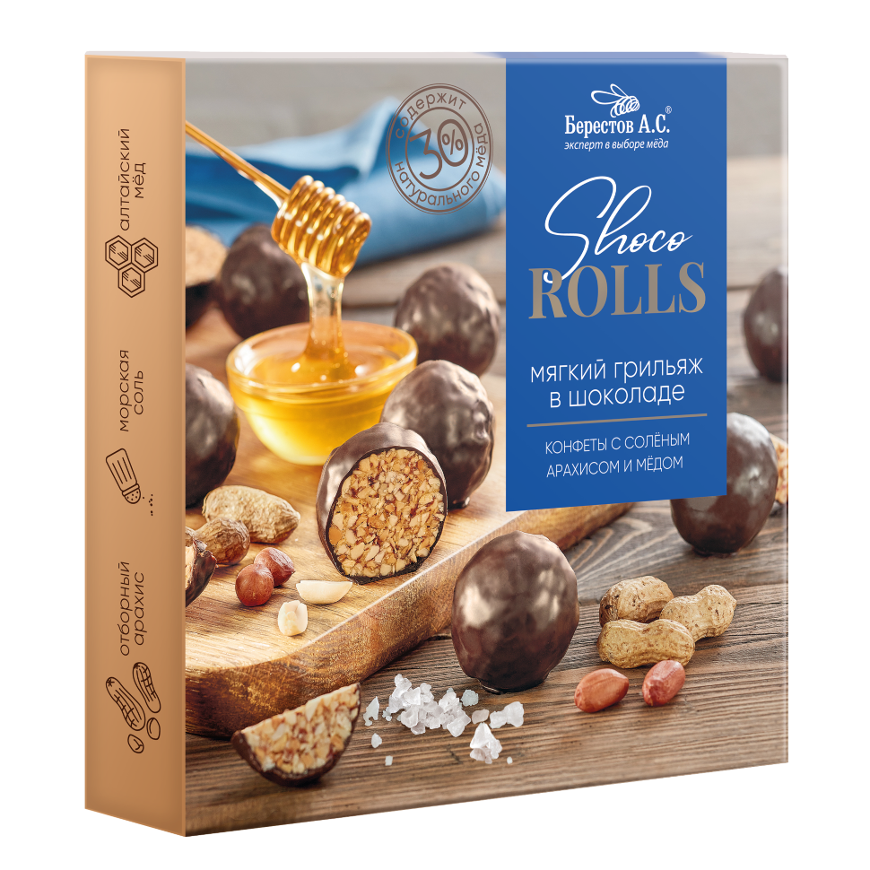  Берестов Shoco Rolls конфеты с арахисом, солью и медом, 135г   в Химках